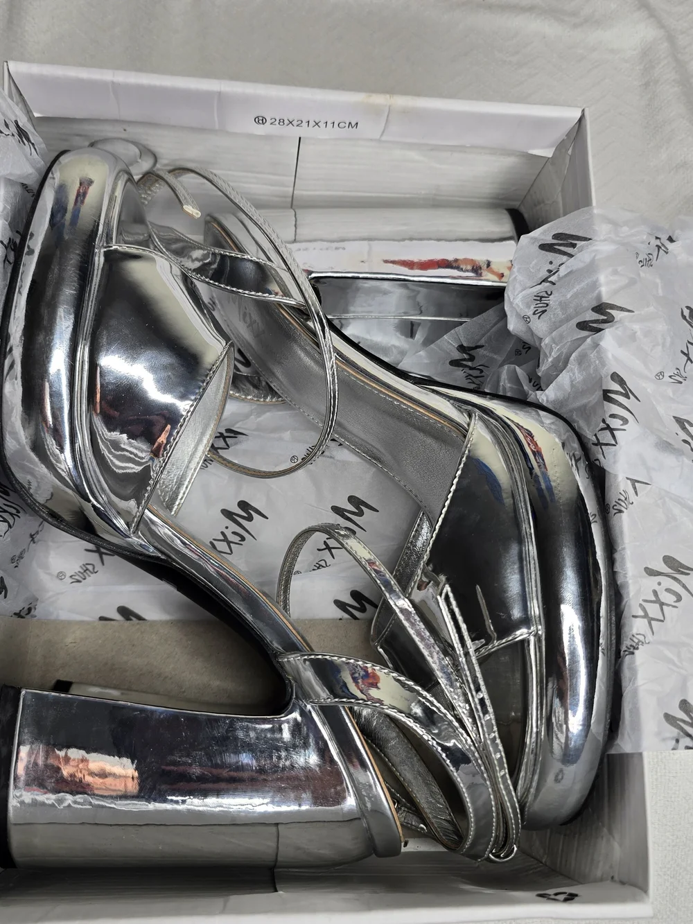 Mix No. 6 Silver Metallic Block Heel Sandals – Women's Size 10